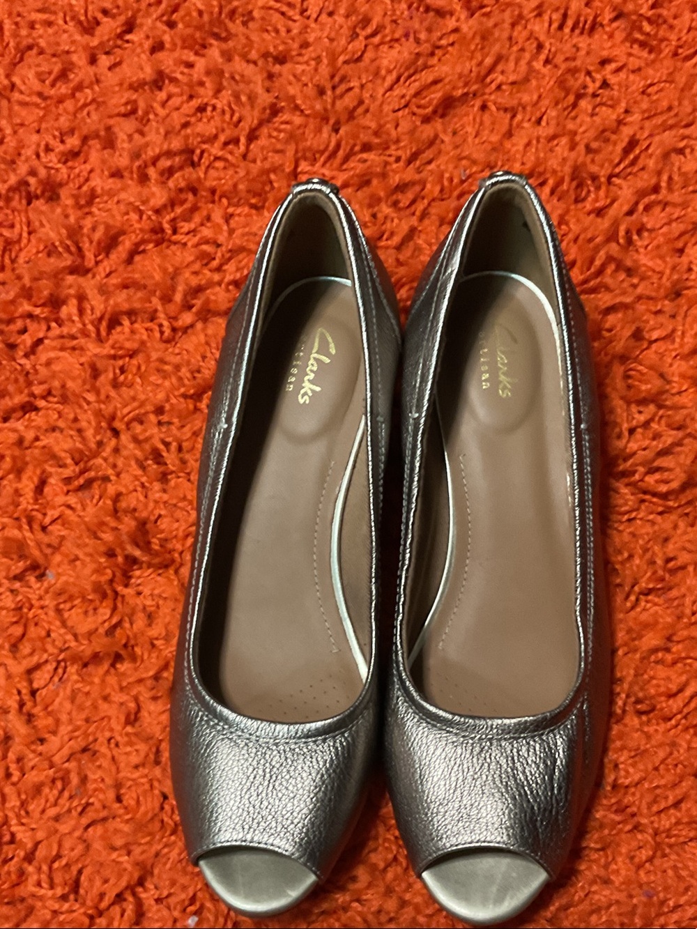 Clarks Metallic Pewter Peep-Toe Shoes